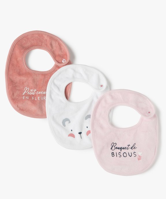 Bavoirs naissance bébé fille en velours (lot de 3) vue1 - GEMO(BB COUCHE) - GEMO