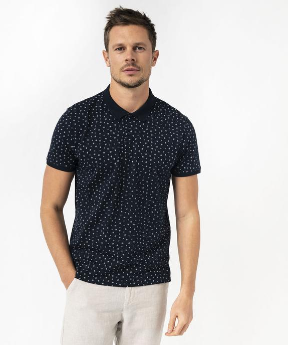 Polo manches courtes en jersey à petits motifs graphiques homme vue2 - GEMO (HOMME) - GEMO