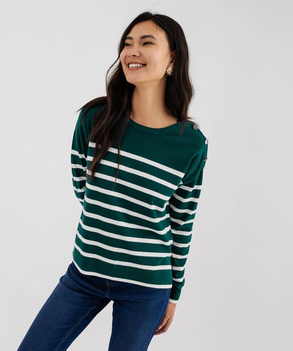 Pull fin à larges rayures avec boutons sur l’épaule femme vue2 - GEMO 4G FEMME - GEMO