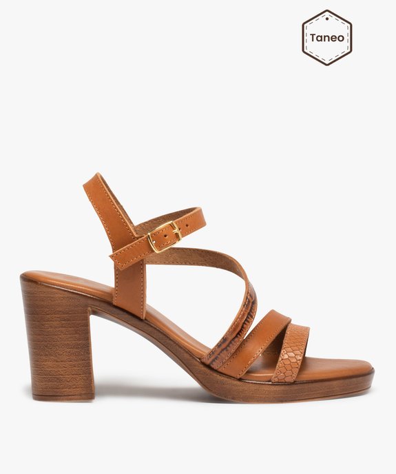 Sandales femme à talon carré et brides en cuir – Tanéo vue1 - TANEO - GEMO