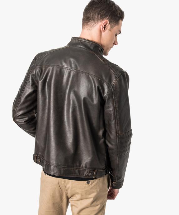 Blouson motard zippé en similicuir vue3 - GEMO (HOMME) - GEMO