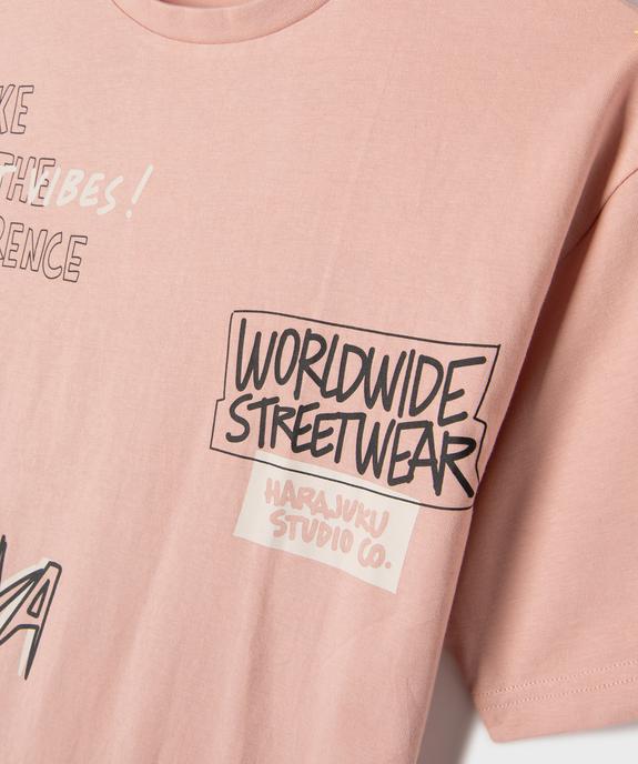 Tee-shirt manches courtes avec inscriptions streetwear garçon vue2 - GEMO 4G GARCON - GEMO