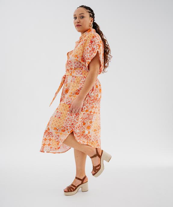 Robe chemise longue à manches courtes en maille fluide femme grande taille vue3 - GEMO 4G GT - GEMO