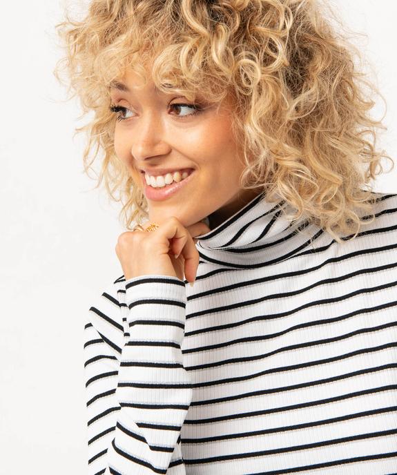 Tee-shirt à manches longues et col roulé à rayures femme vue2 - GEMO 4G FEMME - GEMO