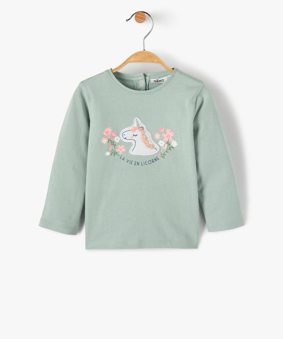 Tee-shirt bébé fille à manches longues avec motif licorne vue1 - GEMO 4G BEBE - GEMO
