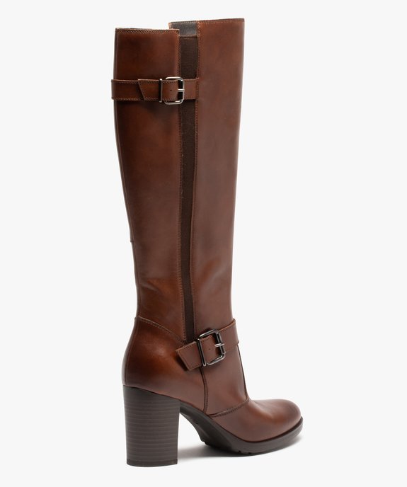 Bottes femme à talon dessus cuir uni avec brides décoratives - Tanéo vue5 - TANEO - GEMO