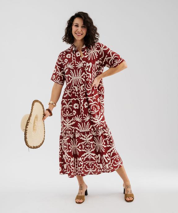 Robe longue et fluide à manches courtes imprimée femme vue1 - GEMO 4G FEMME - GEMO