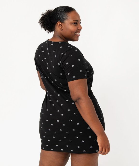 Chemise de nuit a manches courtes avec motifs femme grande noir GEMO