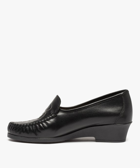 Mocassins confort femme à talon dessus cuir brodé vue3 - GEMO (CONFORT) - GEMO