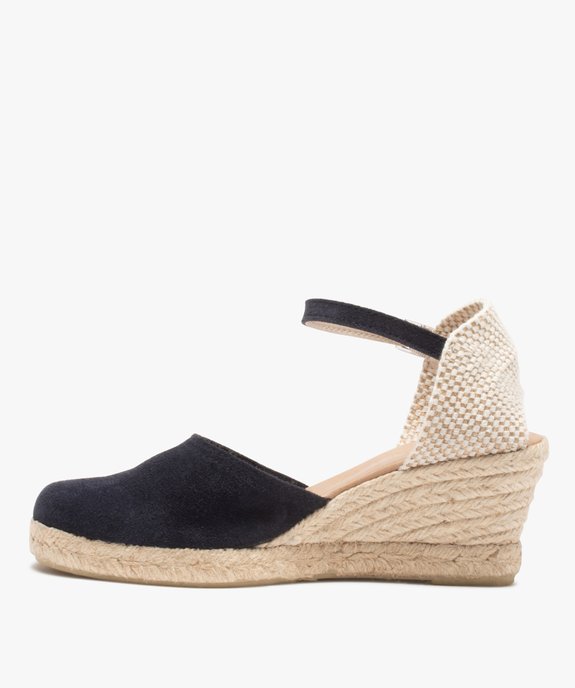Sandales femme compensées dessus cuir uni vue3 - GEMO(URBAIN) - GEMO