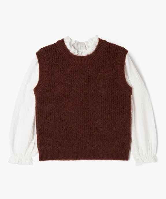 Pull avec manches chemise effet 2 en 1 fille vue1 - GEMO (ENFANT) - GEMO