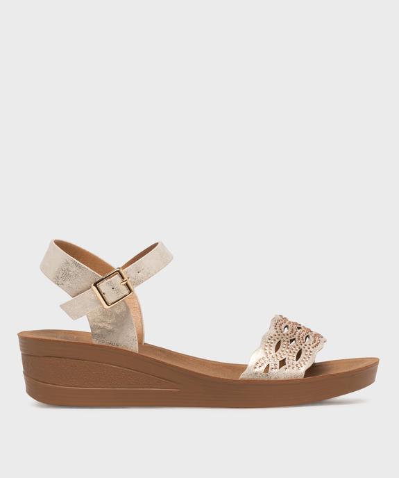 Sandales à talon compensée et bride ajourée à strass femme vue1 - VALENTINA BALDA - GEMO