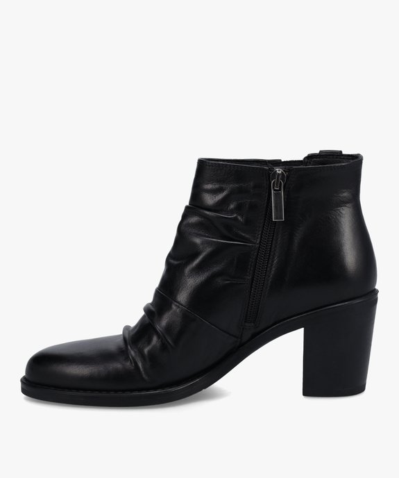 Boots femme à talon dessus en cuir drapé uni vue3 - GEMO(URBAIN) - GEMO