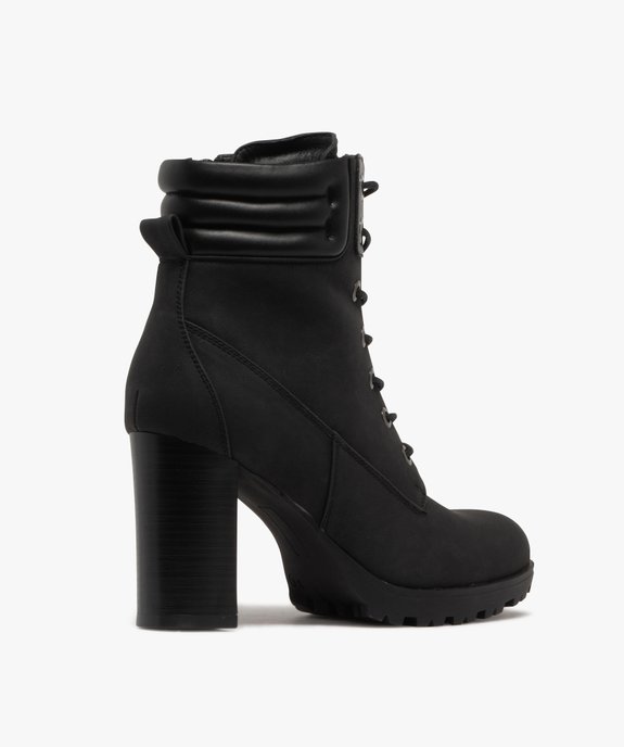 Bottines femme à talon haut avec col matelassé à zip et à lacets ronds cirés vue5 - GEMO(URBAIN) - GEMO