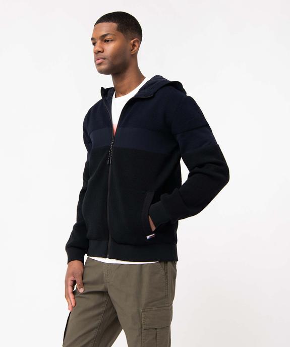 Gilet homme zippée à capuche en maille fantaisie doublé polaire vue1 - DISSIDENT - GEMO