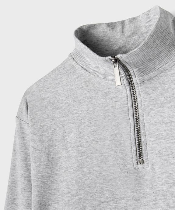 Sweat à col camionneur zippé coupe loose en maille extensible fille vue2 - GEMO 4G FILLE - GEMO
