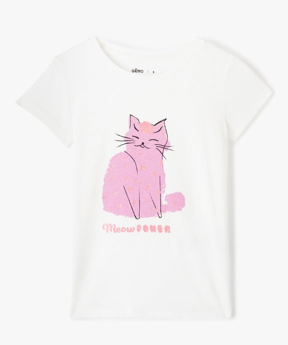 Tee-shirt fille à manches courtes à motif pailleté vue1 - GEMO (ENFANT) - GEMO