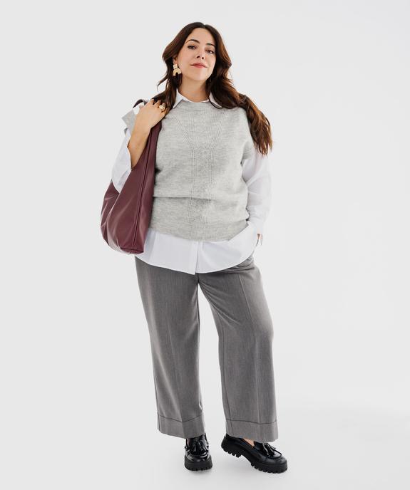 Pull sans manches avec maille ajourée sur l’avant femme grande taille vue1 - GEMO (G TAILLE) - GEMO