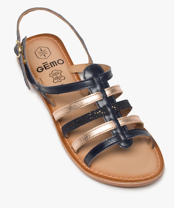 Sandales femme à talon plat et brides multiples en cuir vue5 - GEMO (CASUAL) - GEMO