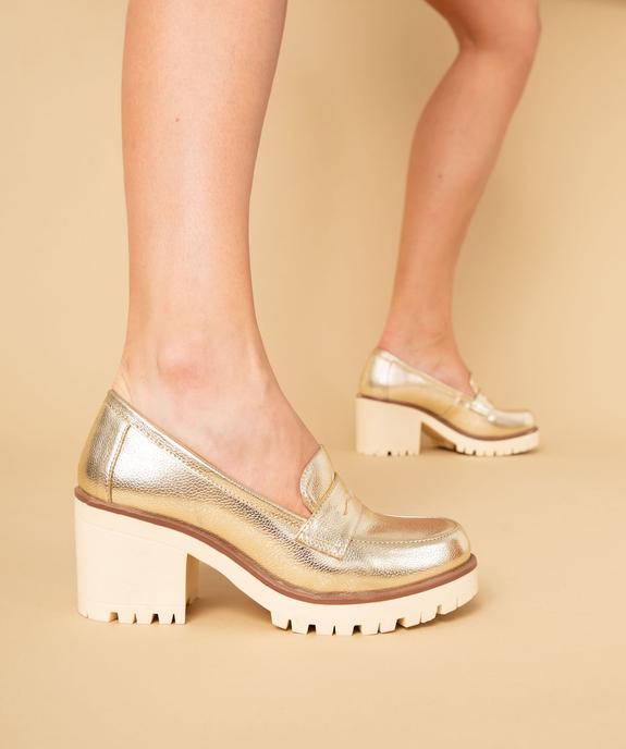 Escarpins femme unis à talon carré et semelle crantée style mocassins vue1 - GEMO(URBAIN) - GEMO