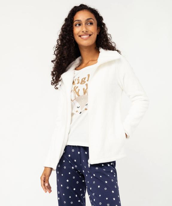 Ensemble 3 pièces femme : pyjama et veste zippée en maille peluche vue5 - GEMO(HOMWR FEM) - GEMO