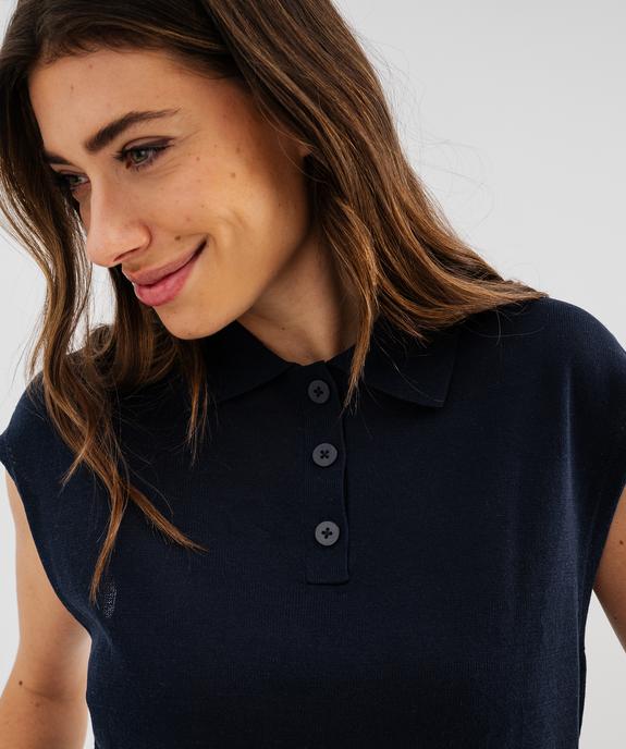 Pull sans manches à col polo en maille fine femme - LuluCastagnette vue2 - LULUCASTAGNETTE - GEMO