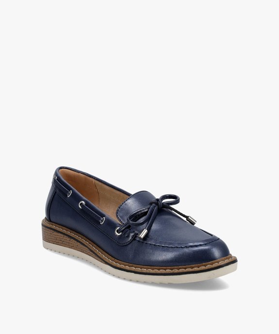 Mocassins femme unis à lacet bateau et petit talon compensé vue2 - GEMO 4G FEMME - GEMO