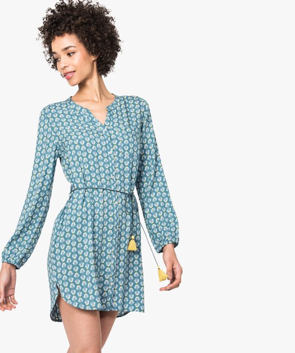Chemise de nuit boutonnée à ceinture vue1 - GEMO(HOMWR FEM) - GEMO
