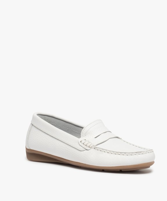 Mocassins femme souples dessus cuir uni à talon plat vue2 - GEMO (CASUAL) - GEMO