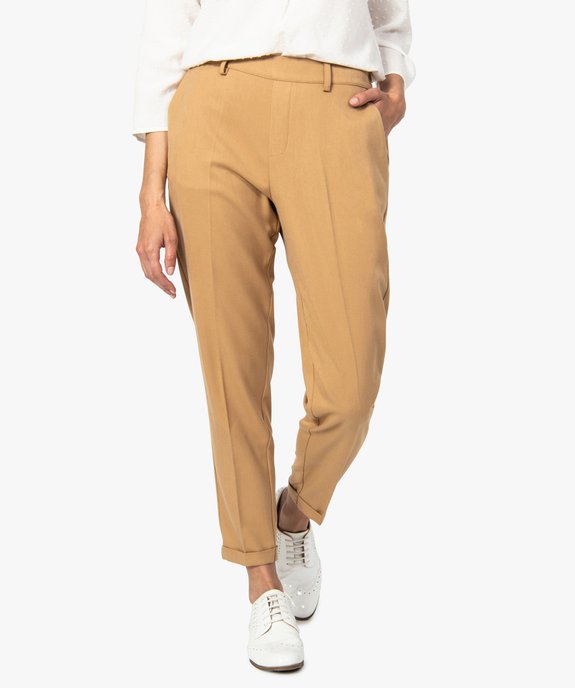 Pantalon femme en toile avec revers cousus vue1 - GEMO(FEMME PAP) - GEMO