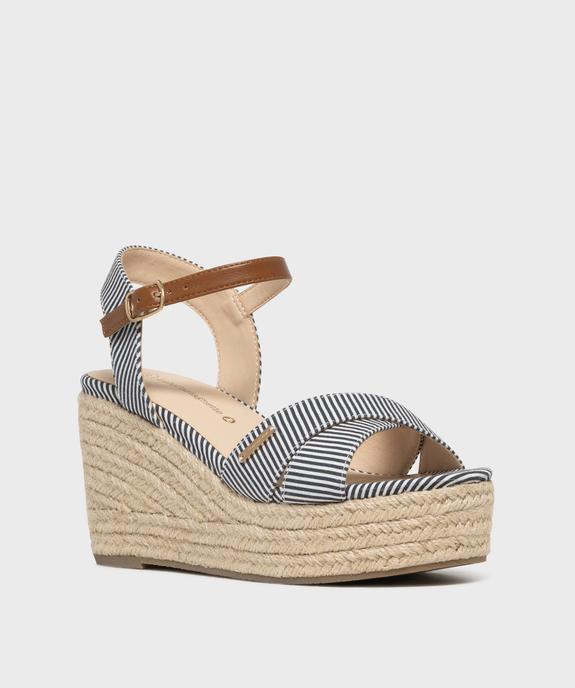 Sandales compensées en toile rayée femme - LuluCastagnette vue2 - LULUCASTAGNETTE - GEMO