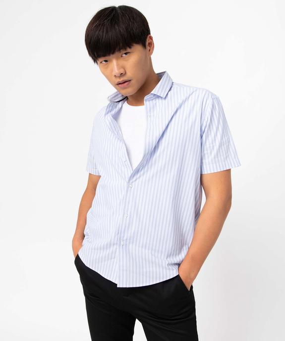 Chemise homme à manches courtes et rayures coupe droite vue2 - GEMO (HOMME) - GEMO