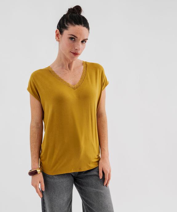 Tee-shirt manches ultra courtes avec col V en dentelle femme vue4 - GEMO 4G FEMME - GEMO