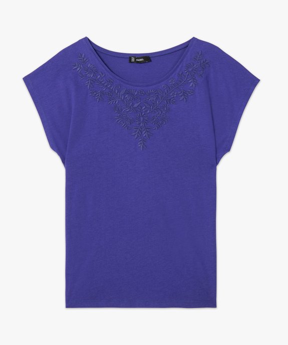 Tee-shirt femme avec broderie sous le col vue4 - GEMO(FEMME PAP) - GEMO