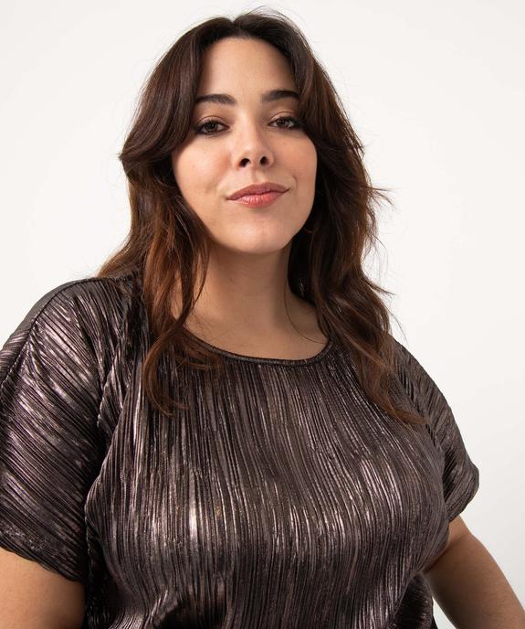 Tee-shirt femme grande taille loose en maille plissée scintillante vue2 - GEMO (G TAILLE) - GEMO