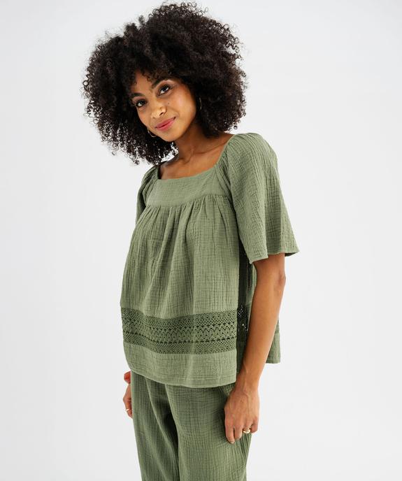 Blouse en gaze de coton avec détails brodés femme vue1 - GEMO(FEMME PAP) - GEMO
