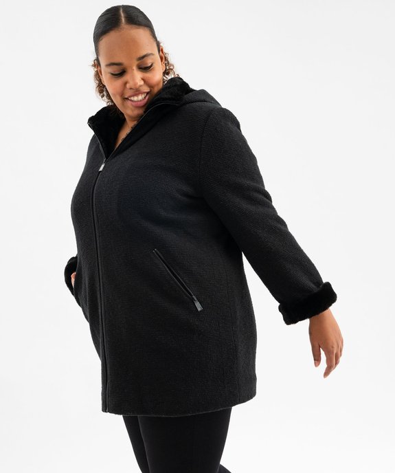 Manteau à capuche en maille bouclette et doublure peluche femme grande taille vue1 - GEMO (G TAILLE) - GEMO