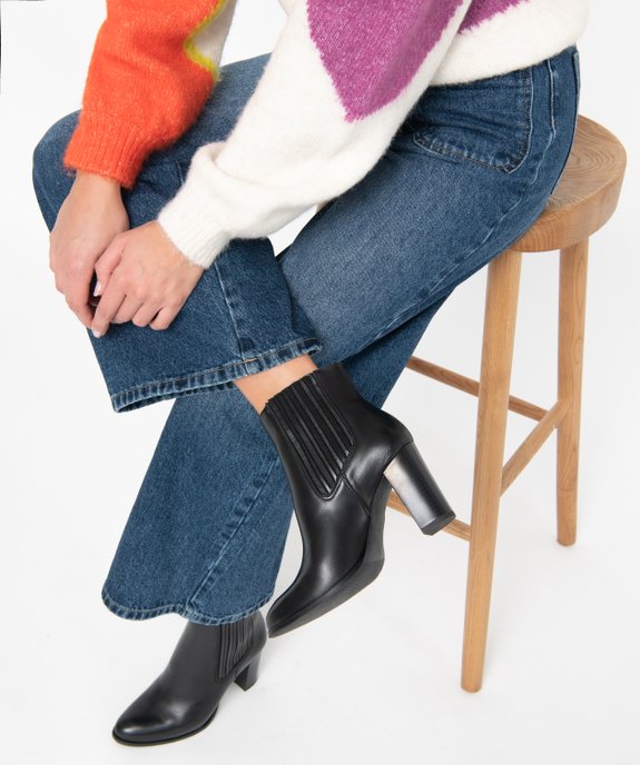 Boots femme à talon style Chelsea dessus cuir uni - Tanéo vue1 - TANEO - GEMO