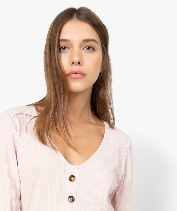 Tee-shirt femme à manches longues et faux boutons vue2 - GEMO(FEMME PAP) - GEMO