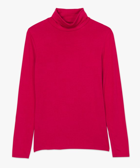 Tee-shirt femme uni avec col roulé et manches longues vue4 - GEMO 4G FEMME - GEMO