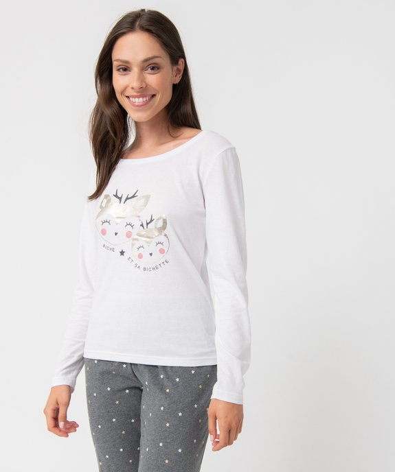 Ensemble 3 pièces femme : pyjama et veste zippée en maille peluche vue6 - GEMO(HOMWR FEM) - GEMO