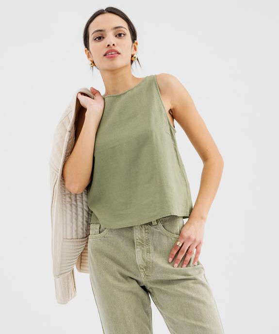 Blouse sans manches unie en viscose et lin femme vue1 - GEMO 4G FEMME - GEMO