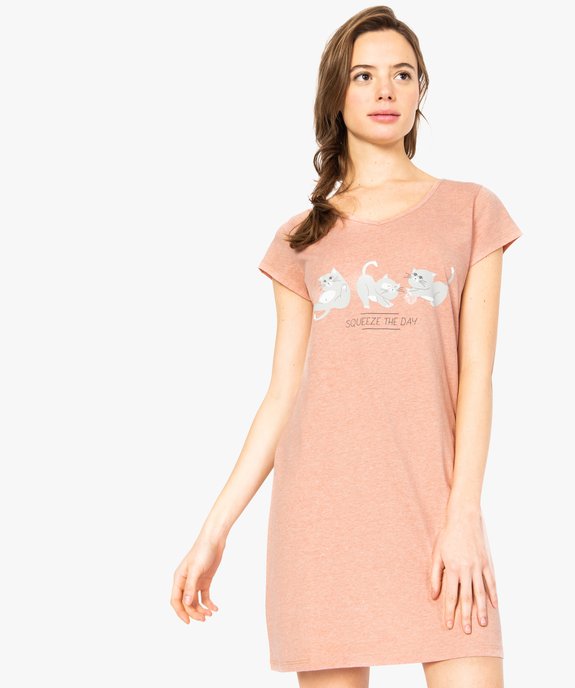 Chemise de nuit imprimée à manches courtes femme vue1 - GEMO 4G FEMME - GEMO