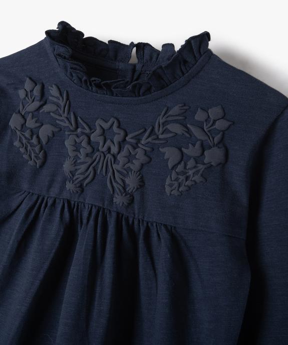 Tee-shirt fille à manches longues, plastron et col montant vue2 - GEMO (ENFANT) - GEMO