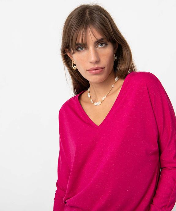 Tee-shirt femme à manches longues en maille scintillante vue5 - GEMO(FEMME PAP) - GEMO