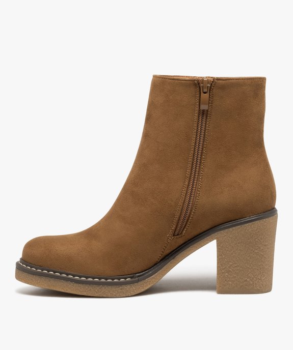 Boots femme à talon carré en suédine unie et à zip vue3 - GEMO 4G FEMME - GEMO