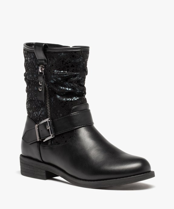 Bottines femme à talon plat style motard détails brillants vue2 - GEMO (CASUAL) - GEMO