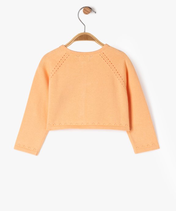 Gilet court avec détails ajourés bébé fille vue3 - GEMO(BEBE DEBT) - GEMO