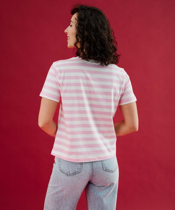 Tee-shirt manches courtes à rayures avec coeur brodé femme vue3 - GEMO(FEMME PAP) - GEMO