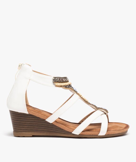 Sandales compensées femme avec bride en T à perles vue1 - GEMO(URBAIN) - GEMO